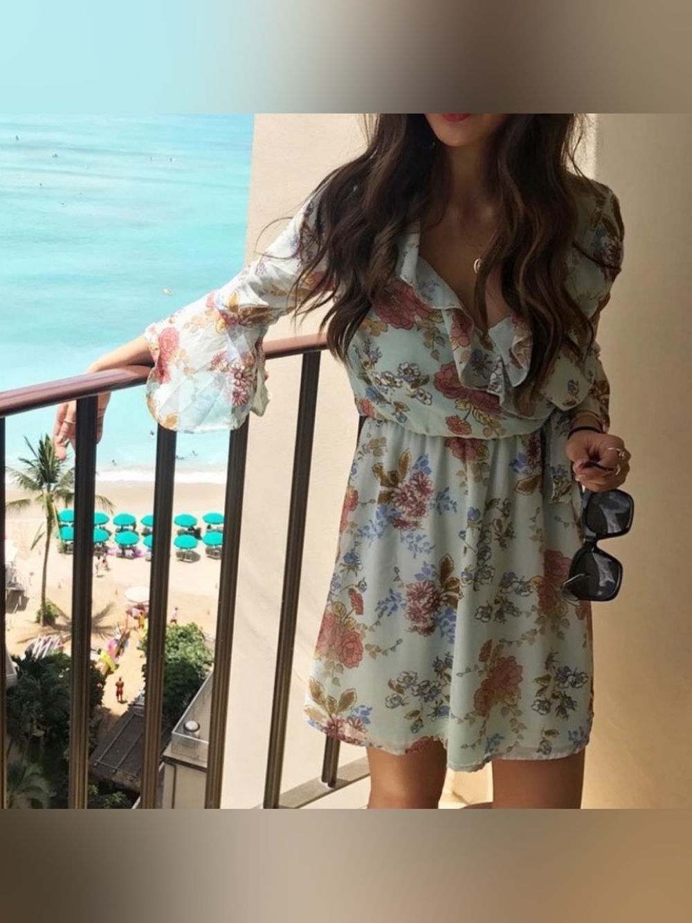 Floral Dress - Mint with Pink Blossoms